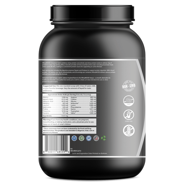 3D Labs Nutrition WheyMode Cinnamon Swirl Whey Protein ā Left Label View