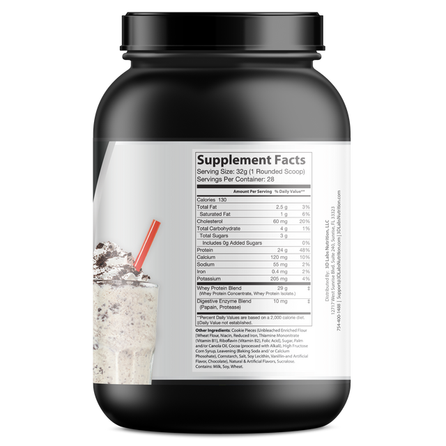 3D Labs Nutrition WheyMode Cookies & Cream Whey Protein ā Supplement Facts View