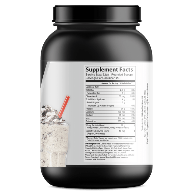 3D Labs Nutrition WheyMode Cookies & Cream Whey Protein ā Supplement Facts View