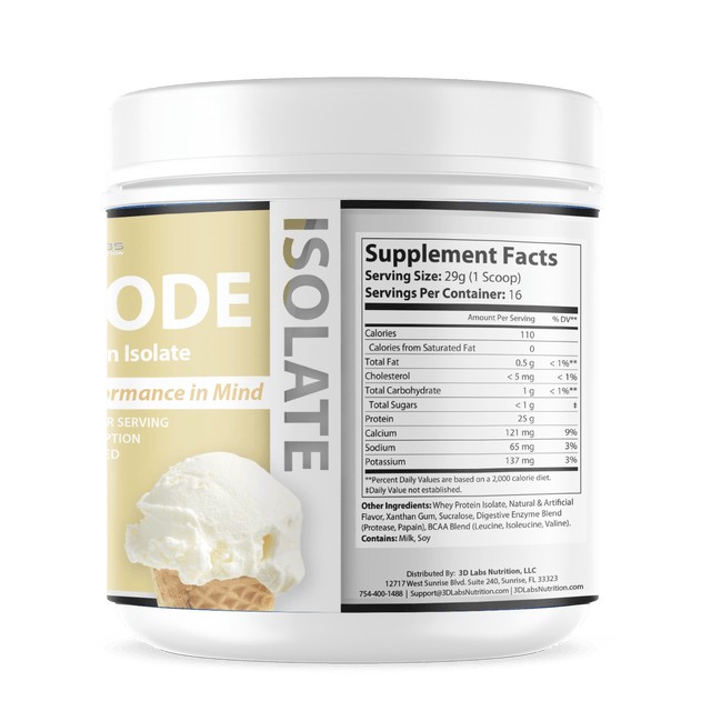 3D Labs Nutrition IsoMode Vanilla Whey Protein Isolate ā Supplement Facts View