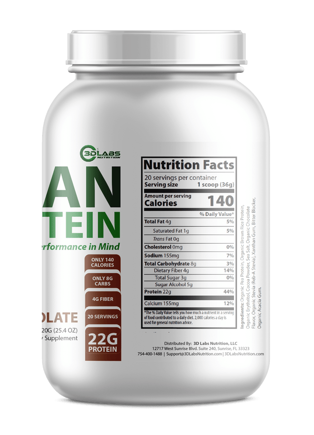 3D Labs Nutrition Vegan Protein Chocolate ā Nutrition Facts View