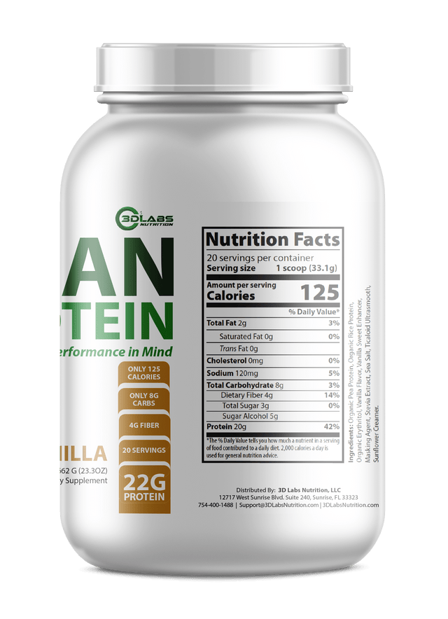 3D Labs Nutrition Vegan Protein Vanilla ā Nutrition Facts View