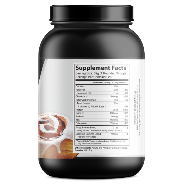 3D Labs Nutrition WheyMode Cinnamon Swirl Whey Protein – Supplement Facts View