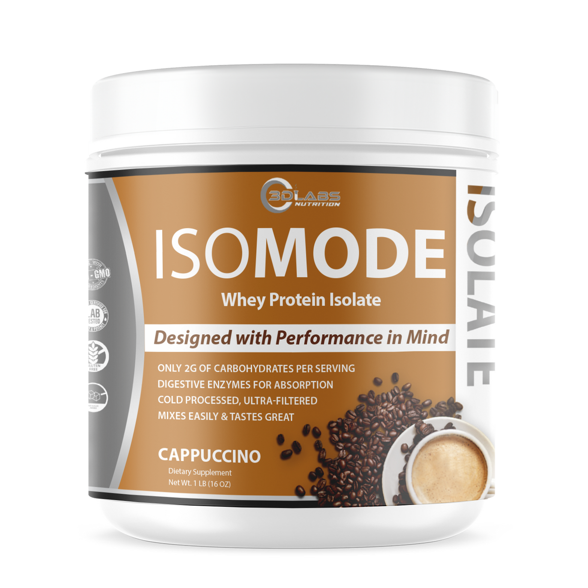 3D Labs Nutrition IsoMode Cappuccino Whey Protein Isolate – Front