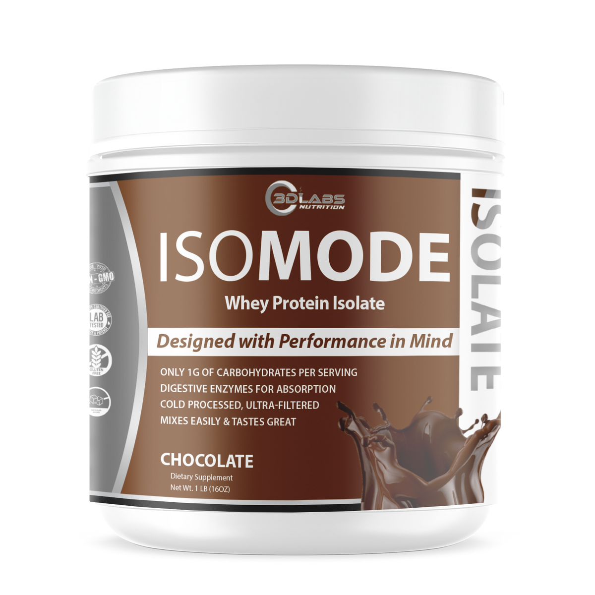 3D Labs Nutrition IsoMode Chocolate Whey Protein Isolate – Front