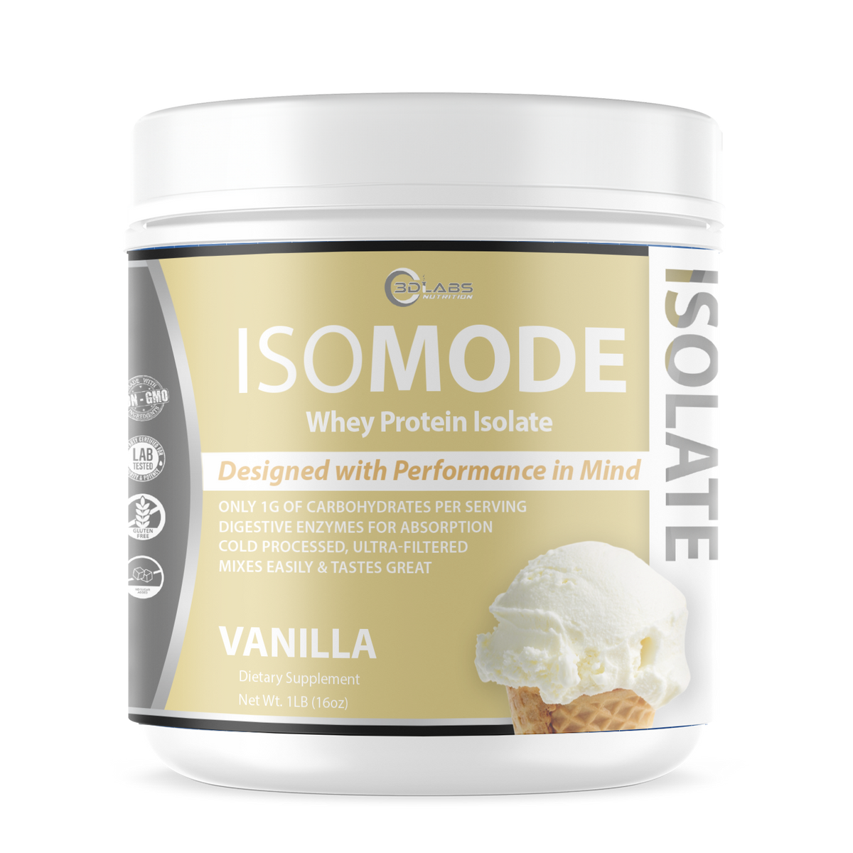 3D Labs Nutrition IsoMode Vanilla Whey Protein Isolate – Front
