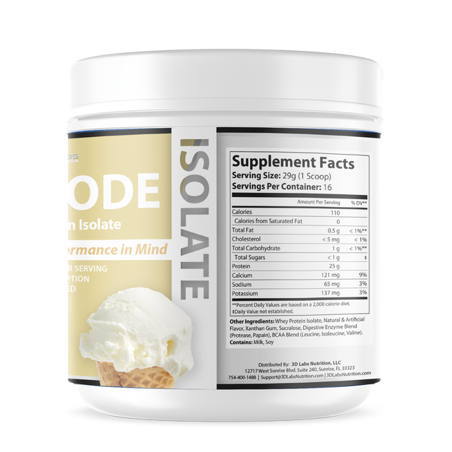 3D Labs Nutrition IsoMode Vanilla Whey Protein Isolate – Supplement Facts View