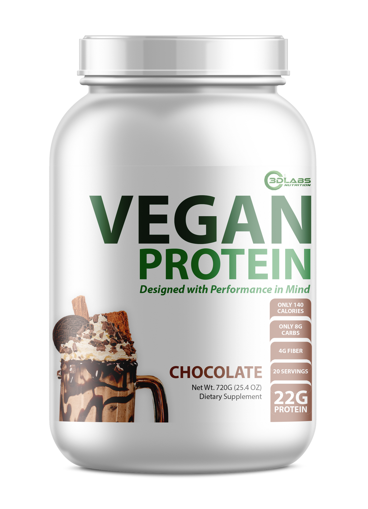 3D Labs Nutrition Vegan Protein Chocolate – Front