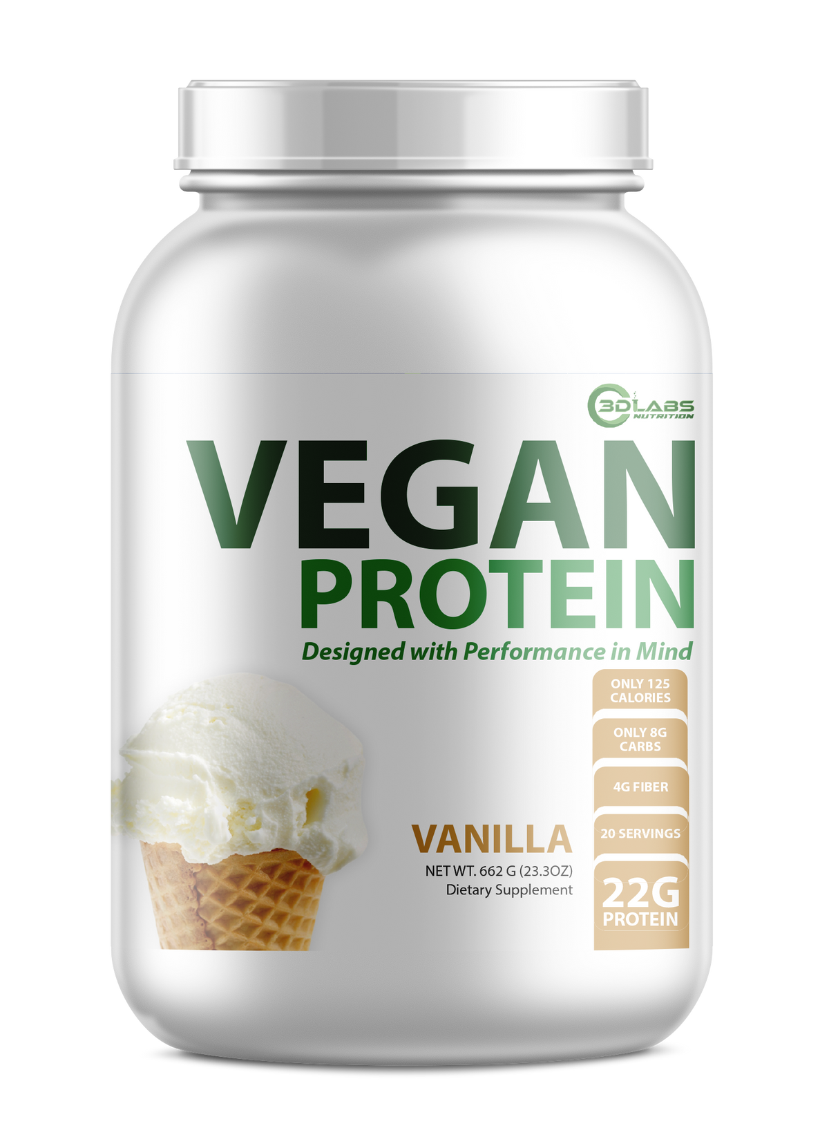 3D Labs Nutrition Vegan Protein Vanilla – Front